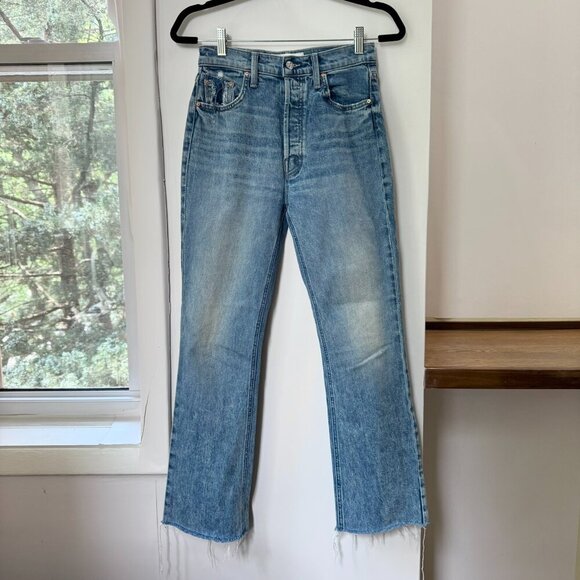 MOTHER Superior The Tripper Flood Fray Jeans Left in Dust Flare Denim Blue 26 - Picture 3 of 17